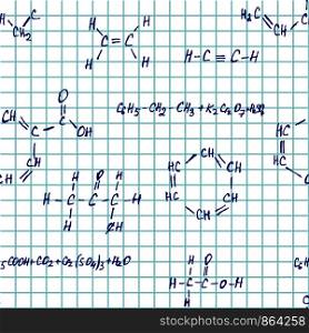 Seamlessly vector wallpaper chemistry scribbles on checked paper