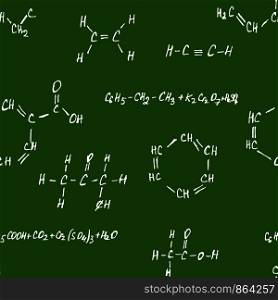 Seamlessly vector wallpaper chemistry scribbles on green chalkboard