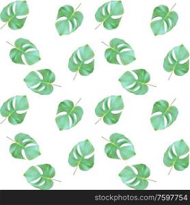 Seammles Pattern. Colorful naturalistic green leaves on branch. Vector Illustration. EPS10. Seammles Pattern. Colorful naturalistic green leaves on branch. Vector Illustration