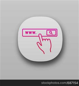 Search bar button app icon. UI/UX user interface. Internet surfing. Internet browser. Hand pressing find button. Web or mobile application. Vector isolated illustration. Search bar button app icons set