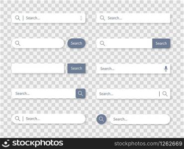 Search bar. Find of communication access on internet site with searching text computer form fields vector template set. Search bar. Find of communication access on internet site with searching text fields vector template set