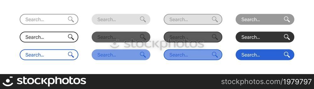 Search bar set icon. Button for UI. Magnifier isolated on white background. Web vector illustration