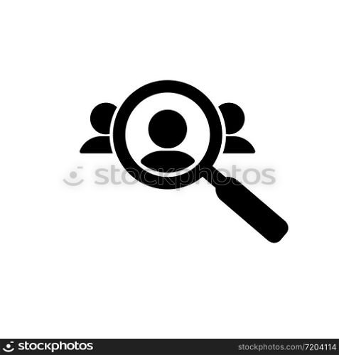 Search business people or magnifier icon with an audience, group, market, research, targeting icon in black on isolated white background. EPS 10 vector. Search business people or magnifier icon with an audience, group, market, research, targeting icon in black on isolated white background. EPS 10 vector.