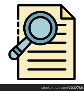 Search by document icon. Outline search by document vector icon color flat isolated. Search by document icon color outline vector