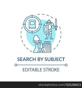 Search by subject concept icon. Online library search options idea thin line illustration. Information access. New technologies. Vector isolated outline RGB color drawing. Editable stroke. Search by subject concept icon