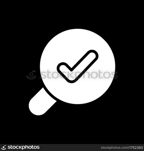 Search dark mode glyph icon. Finding data using keywords. Help user to navigate. Phone screen menu element. Smartphone UI button. White silhouette symbol on black space. Vector isolated illustration. Search dark mode glyph icon
