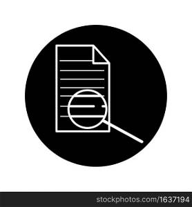 Search document icon. Black circle. Magnifying glasses. Computer file. Analysis process. Vector illustration. Stock image. EPS 10.. Search document icon. Black circle. Magnifying glasses. Computer file. Analysis process. Vector illustration. Stock image.