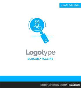 Search, Employee, Hr, Hunting, Personal, Resources, Resume Blue Solid Logo Template. Place for Tagline