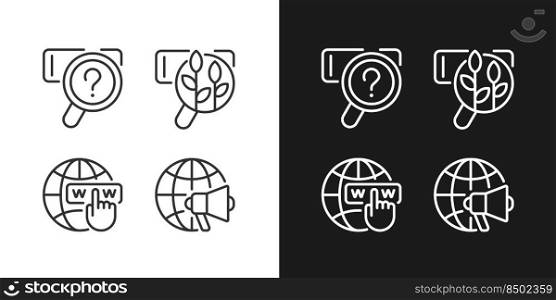 Search engine marketing pixel perfect linear icons set for dark, light mode. Web queries. Natural SEO. Global promotion. Thin line symbols for night, day theme. Isolated illustrations. Editable stroke. Search engine marketing pixel perfect linear icons set for dark, light mode