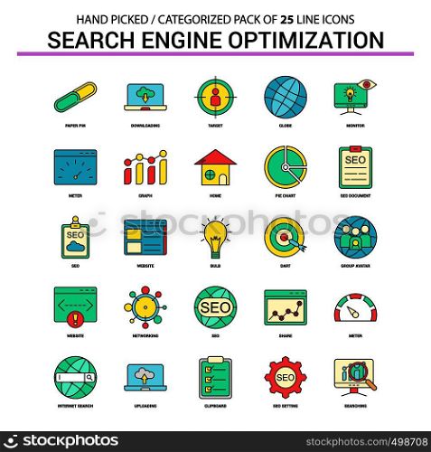 Search Engine Optimization Flat Line Icon Set - Business Concept Icons Design