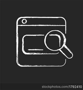 Search engines chalk white icon on dark background. Looking up information on Internet. Using keywords, phrases. User search query. Scanning websites. Isolated vector chalkboard illustration on black. Search engines chalk white icon on dark background