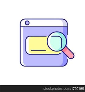Search engines RGB color icon. Looking up information on Internet. Using keywords, phrases. Online tool. User search query. Scanning websites. Isolated vector illustration. Simple filled line drawing. Search engines RGB color icon
