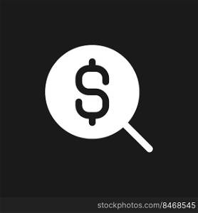 Search for best currency exchange rate dark mode glyph ui icon. User interface design. White silhouette symbol on black space. Solid pictogram for web, mobile. Vector isolated illustration. Search for best currency exchange rate dark mode glyph ui icon