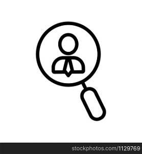 Search for employee vector icon. A thin line sign. Isolated contour symbol illustration. Search for employee vector icon. Isolated contour symbol illustration