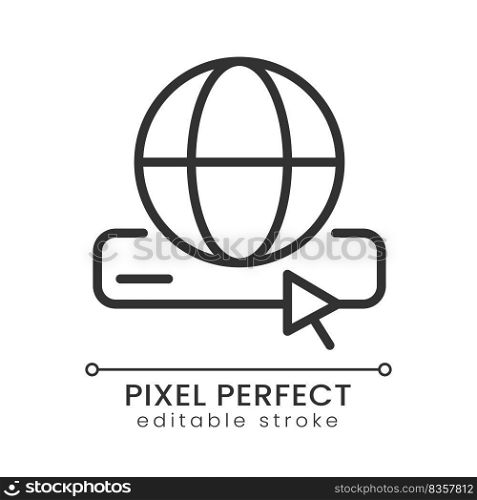 Search for information on internet pixel perfect linear icon. Online data sources. Customer requests. Thin line illustration. Contour symbol. Vector outline drawing. Editable stroke. Poppins font used. Search for information on internet pixel perfect linear icon