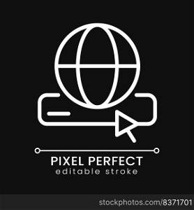 Search for information on internet pixel perfect white linear icon for dark theme. Online data sources. Thin line illustration. Isolated symbol for night mode. Editable stroke. Poppins font used. Search for information on internet pixel perfect white linear icon for dark theme