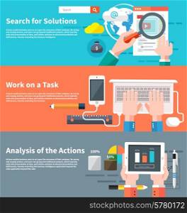Search for solutions infographic. Concept of businessman using mobile phone for internet browsing, email correspondence and other business task. Analytics information and process of development