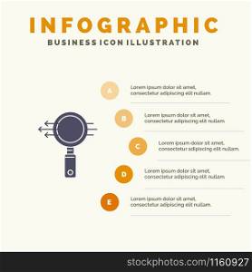Search, Glass, E Search, Zoom Solid Icon Infographics 5 Steps Presentation Background