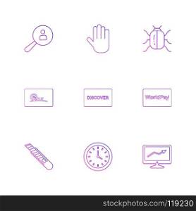Search , hand , bug,  eway , discover, world play , graph , clock , cutter , icon, vector, design,  flat,  collection, style, creative,  icons