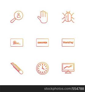 Search , hand , bug, eway , discover, world play , graph , clock , cutter , icon, vector, design, flat, collection, style, creative, icons