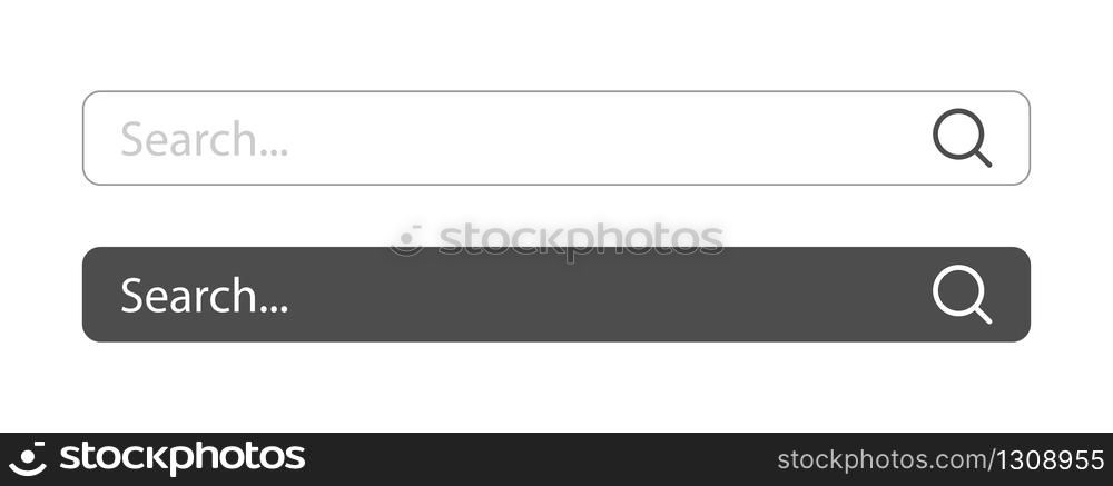Search here. Search bar for ui. Search bar vector icons in flat design, isolated on white background. Vector illustration