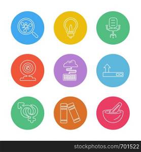 search , idea, bulb , chair ,microphone , cloud , gender , files, bowl icon, icons, set, line, vector, business, sign, symbol, outline,