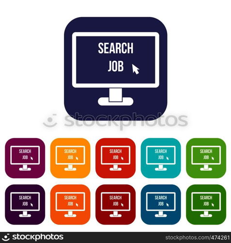 Search Job icons set vector illustration in flat style In colors red, blue, green and other. Search Job icons set