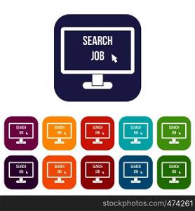 Search Job icons set vector illustration in flat style In colors red, blue, green and other. Search Job icons set