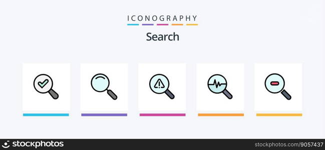 Search Line Filled 5 Icon Pack Including error. search. look. find. magnifier. Creative Icons Design