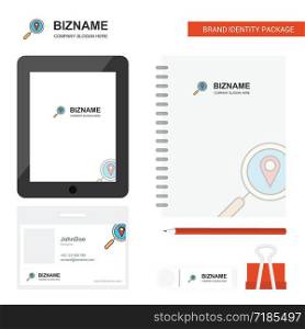 Search location Business Logo, Tab App, Diary PVC Employee Card and USB Brand Stationary Package Design Vector Template