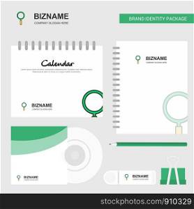 Search Logo, Calendar Template, CD Cover, Diary and USB Brand Stationary Package Design Vector Template
