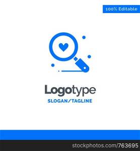 Search, Love, Heart, Wedding Blue Solid Logo Template. Place for Tagline