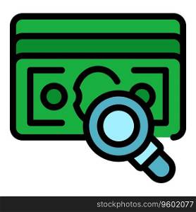 Search money icon outline vector. Loan credit. Local digital color flat. Search money icon vector flat