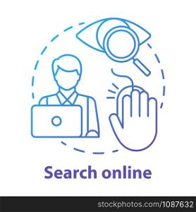 Search online concept icon. Searching for information on Internet. Data researching. Secretary, assistant work idea thin line illustration. Vector isolated outline drawing