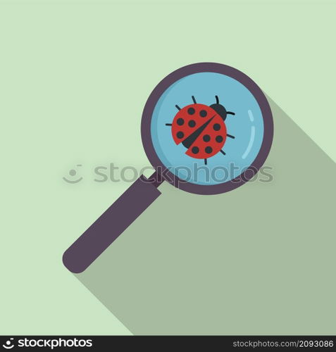 Search pc bug icon flat vector. Computer code. Software virus. Search pc bug icon flat vector. Computer code