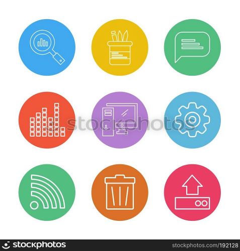 search , pen , pencils , message , setting , upload, dust bin , monitor , icon, vector, design,  flat,  collection, style, creative,  icons