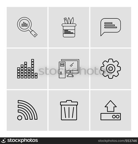 search , pen , pencils , message , setting , upload, dust bin , monitor , icon, vector, design, flat, collection, style, creative, icons
