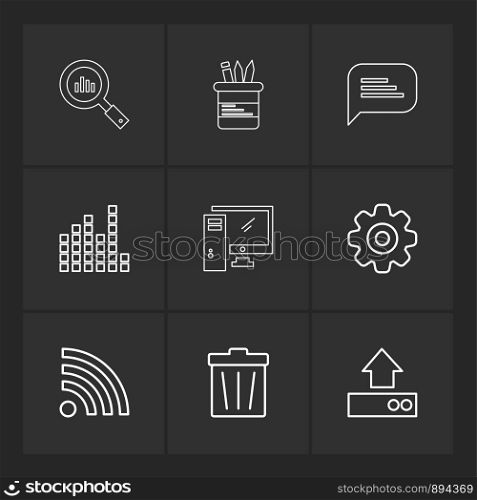 search , pen , pencils , message , setting , upload, dust bin , monitor , icon, vector, design, flat, collection, style, creative, icons