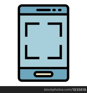 Search QR code by smartphone icon. Outline search QR code by smartphone vector icon color flat isolated. Search QR code by smartphone icon color outline vector
