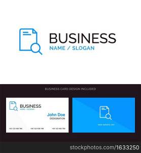 Search, Research, File, Document Blue Business logo and Business Card Template. Front and Back Design