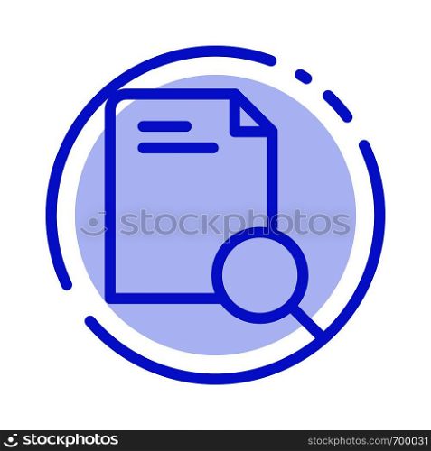 Search, Research, File, Document Blue Dotted Line Line Icon