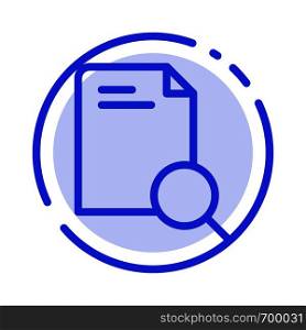 Search, Research, File, Document Blue Dotted Line Line Icon