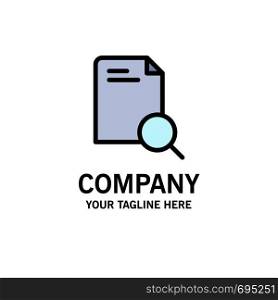 Search, Research, File, Document Business Logo Template. Flat Color