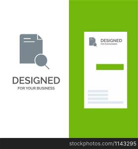Search, Research, File, Document Grey Logo Design and Business Card Template