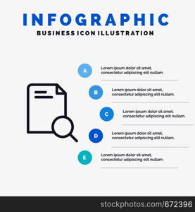 Search, Research, File, Document Line icon with 5 steps presentation infographics Background
