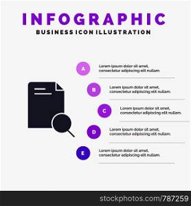 Search, Research, File, Document Solid Icon Infographics 5 Steps Presentation Background