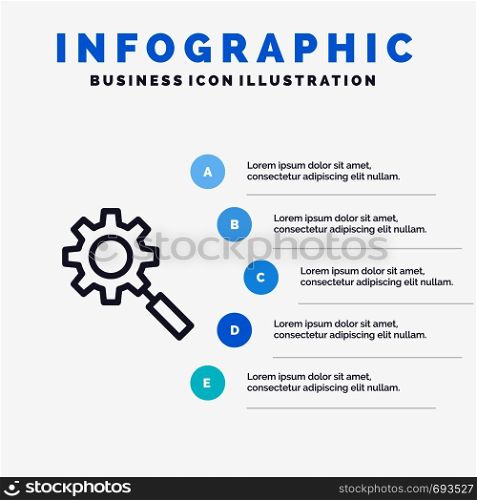 Search, Research, Gear, Setting Line icon with 5 steps presentation infographics Background