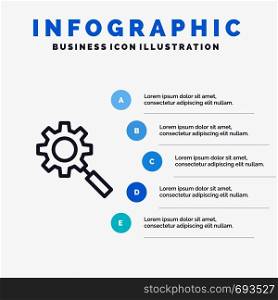 Search, Research, Gear, Setting Line icon with 5 steps presentation infographics Background