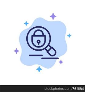 Search, Research, Lock, Internet Blue Icon on Abstract Cloud Background