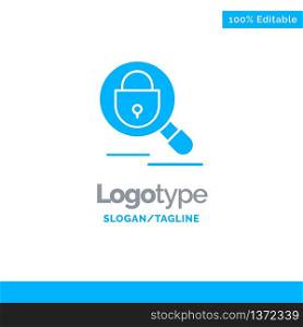 Search, Research, Lock, Internet Blue Solid Logo Template. Place for Tagline
